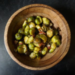 Roasted brussels sprouts and bacon with balsamic reduction