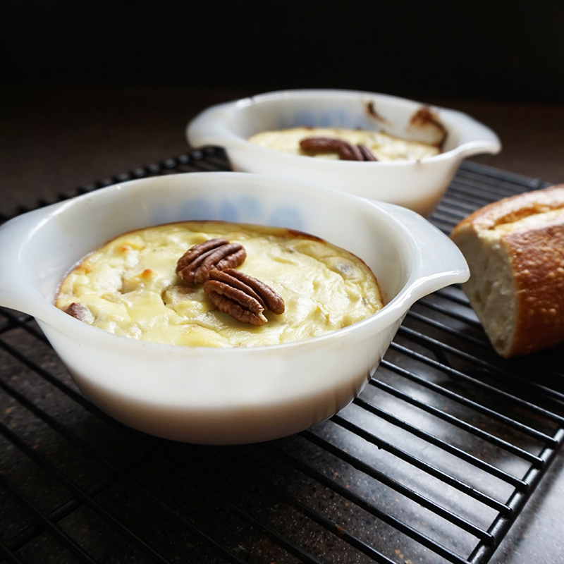 Blue cheese, pear, and honey savory ricotta bake recipe from @bijouxandbits