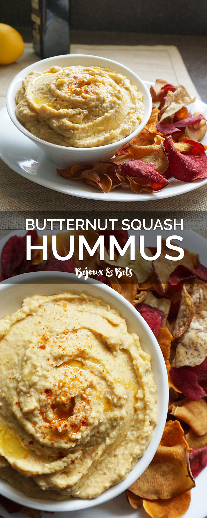 Butternut squash hummus recipe from @bijouxandbits