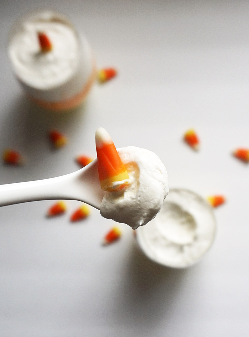 Candy corn cheesecake mousse recipe from @bijouxandbits