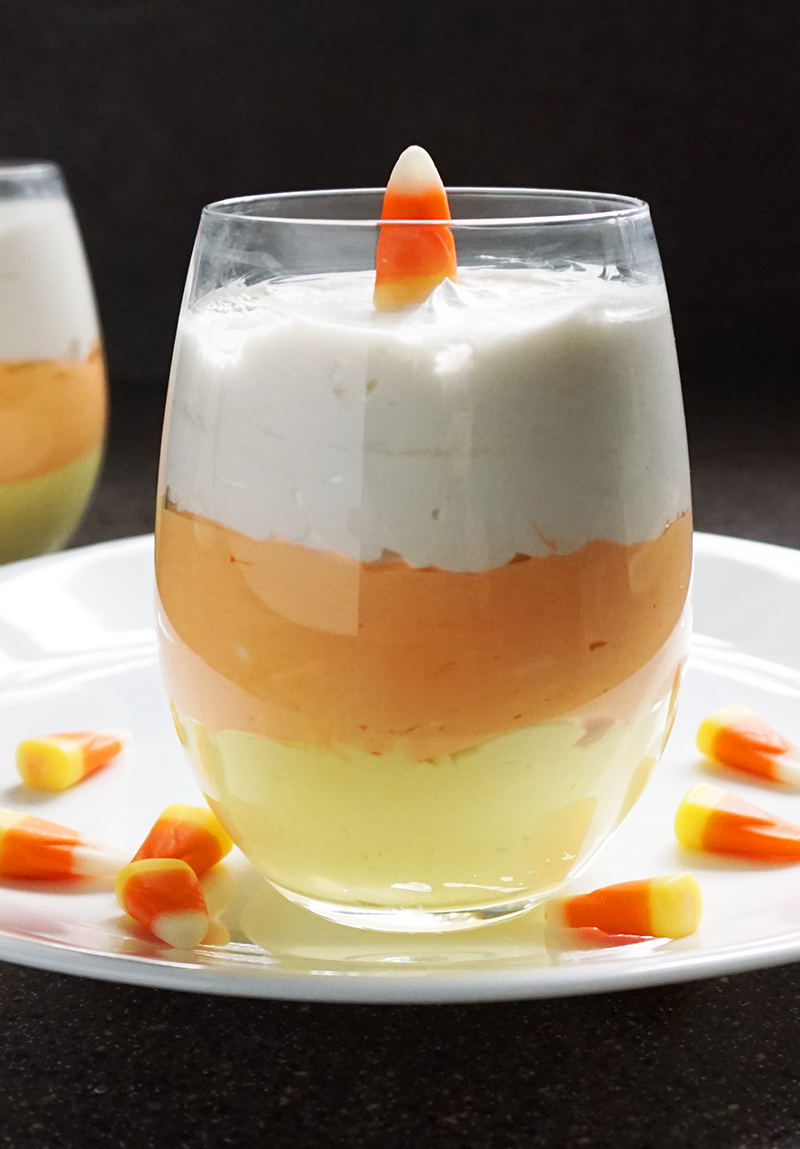 Candy corn cheesecake mousse recipe from @bijouxandbits