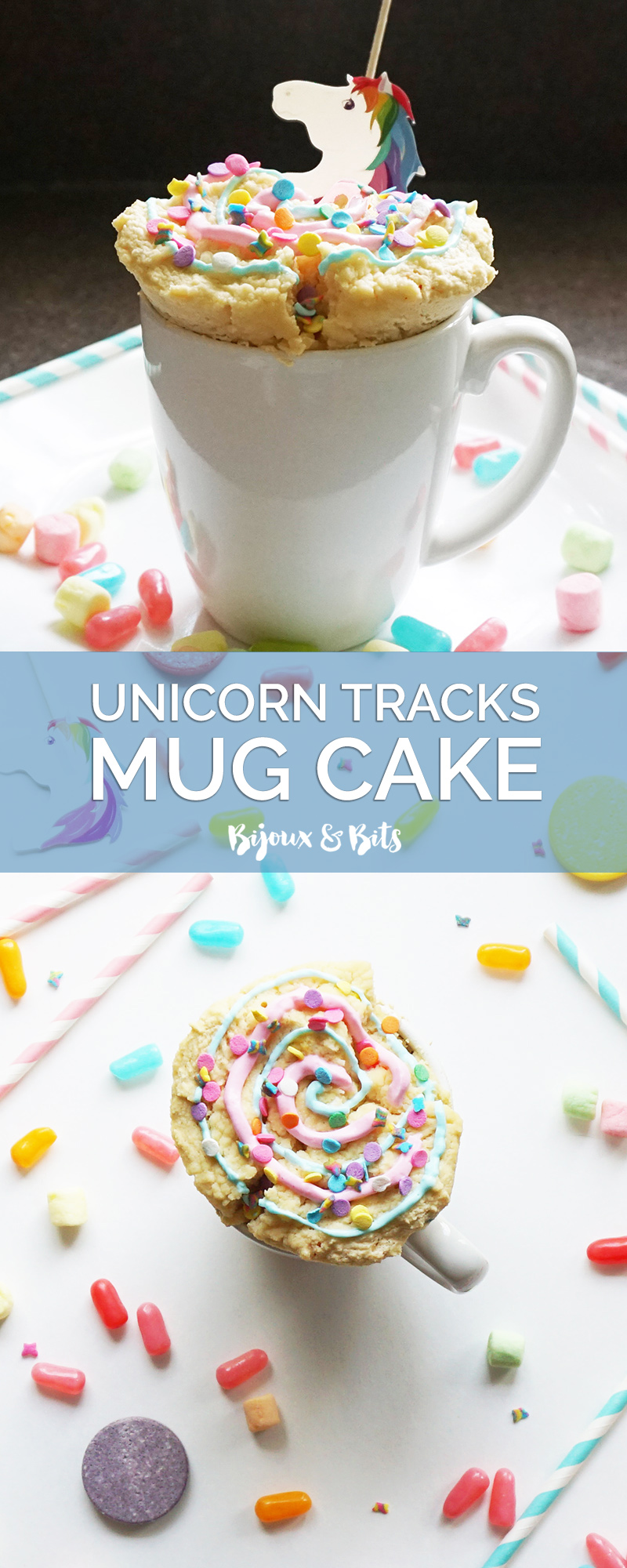 Unicorn tracks mug cake recipe from @bijouxandbits