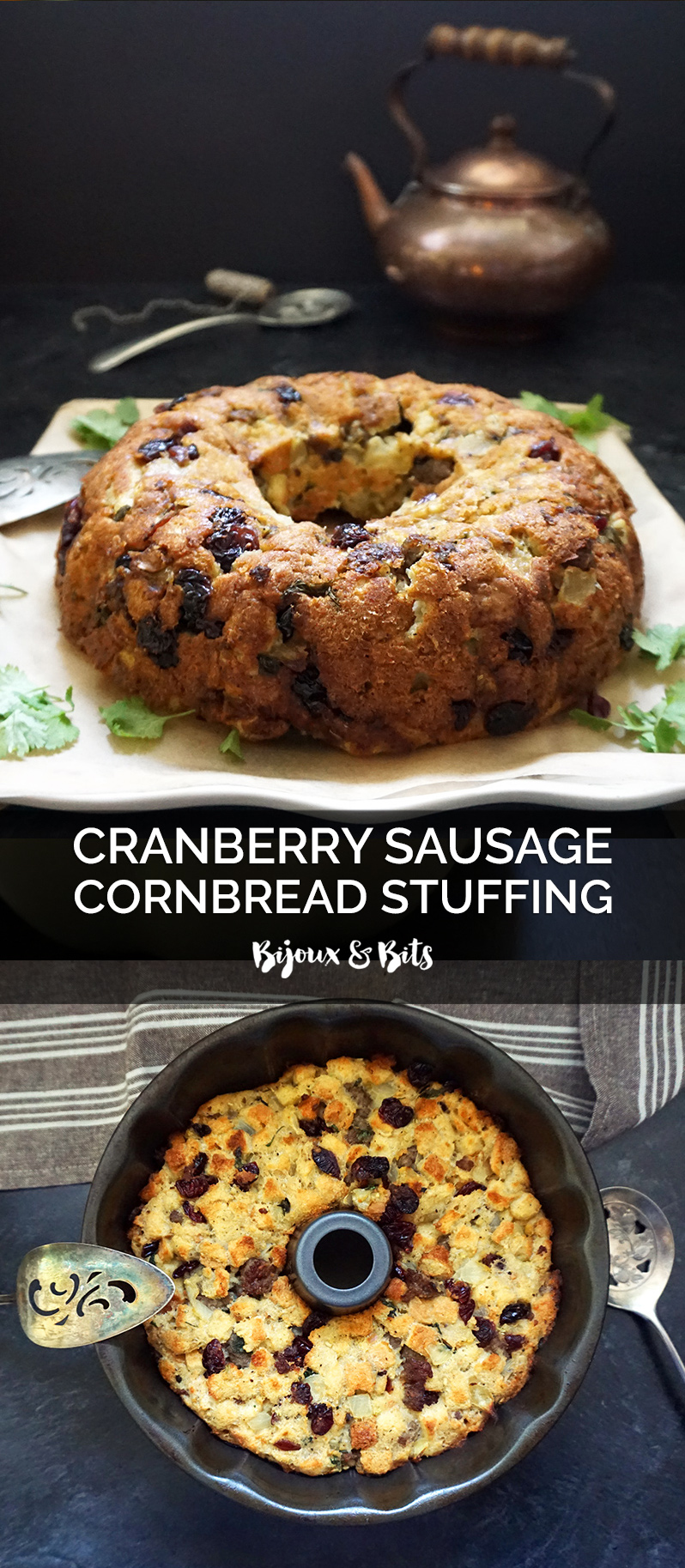 Cranberry sausage cornbread stuffing recipe from @bijouxandbits