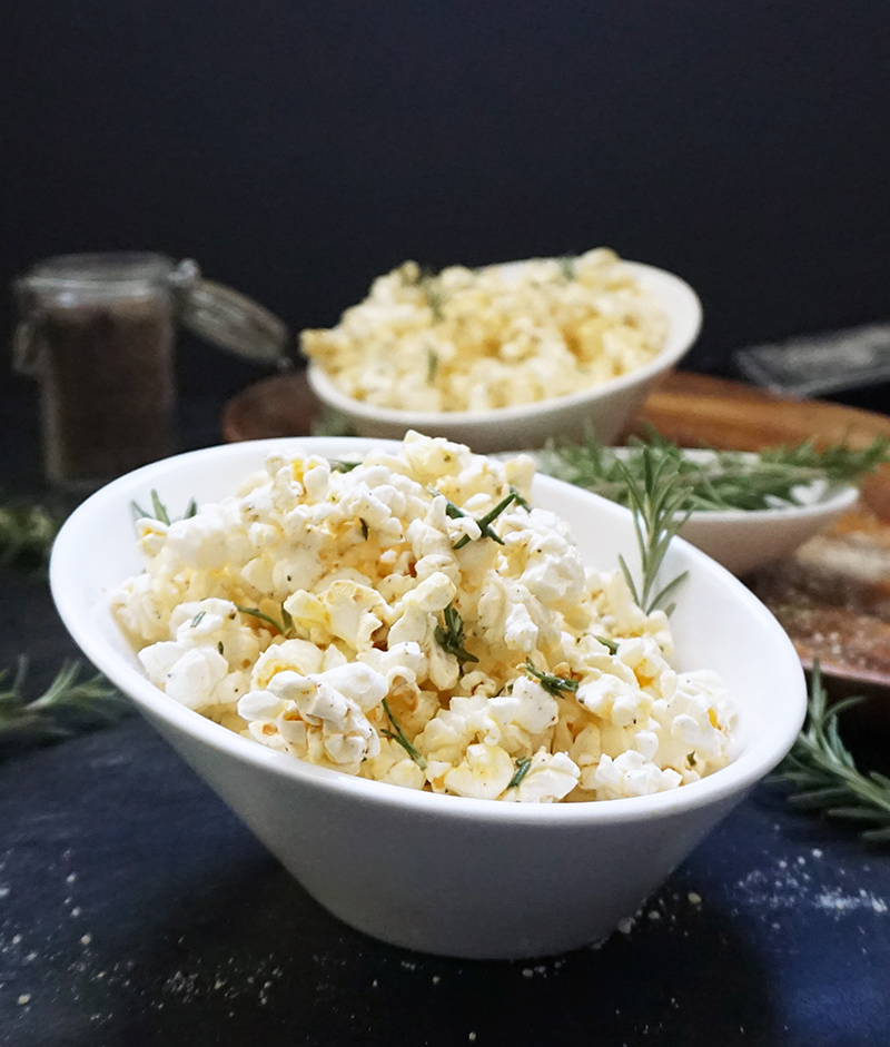 Rosemary parmesan popcorn with browned butter
