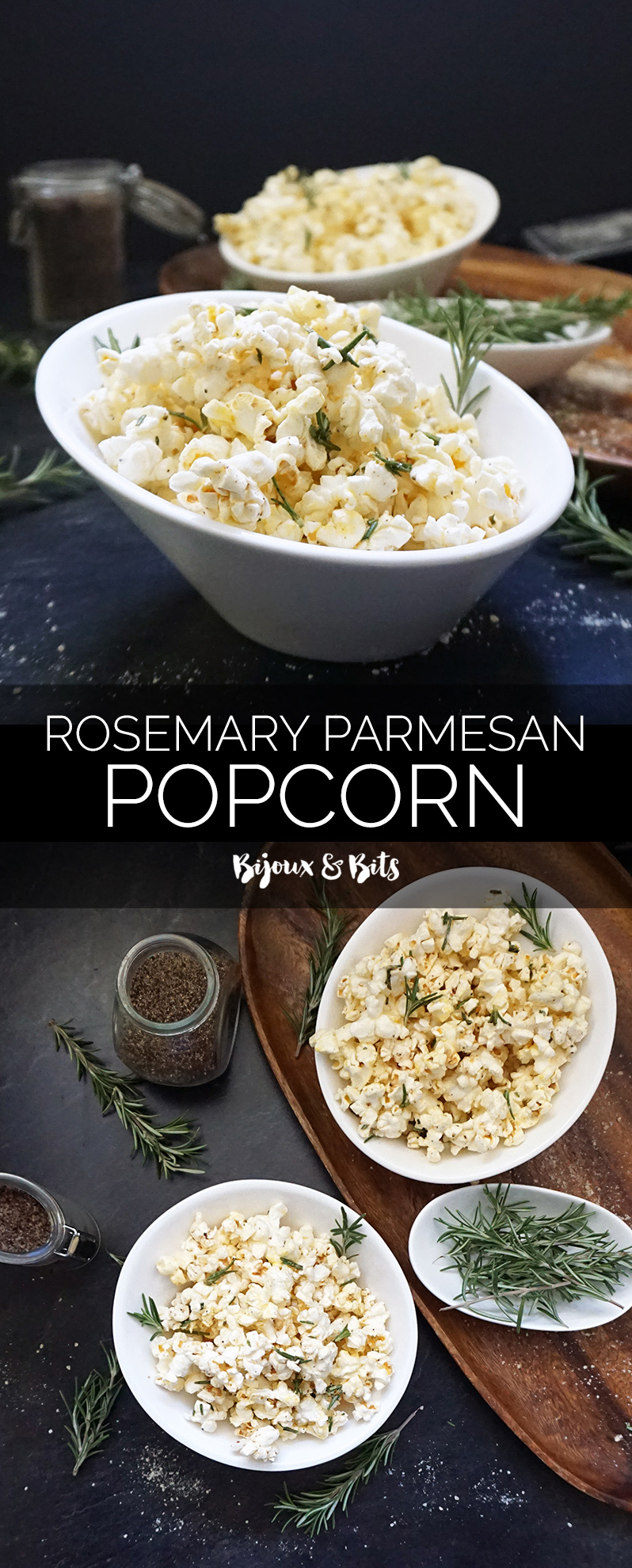 Rosemary Parmesan popcorn recipe from @bijouxandbits #oscarparty #superbowlsnacks