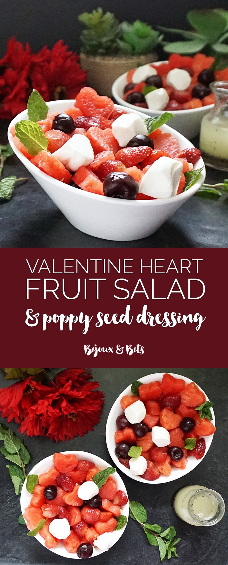 Valentine heart fruit salad with lemon poppy seed dressing from @bijouxandbits #valentinesday #fruitsalad