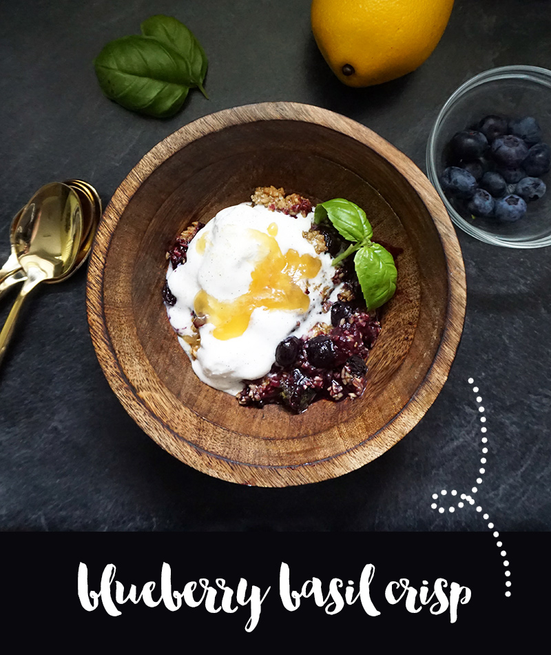 Blueberry basil crisp with lemon curd drizzle from @bijouxandbits #blueberries
