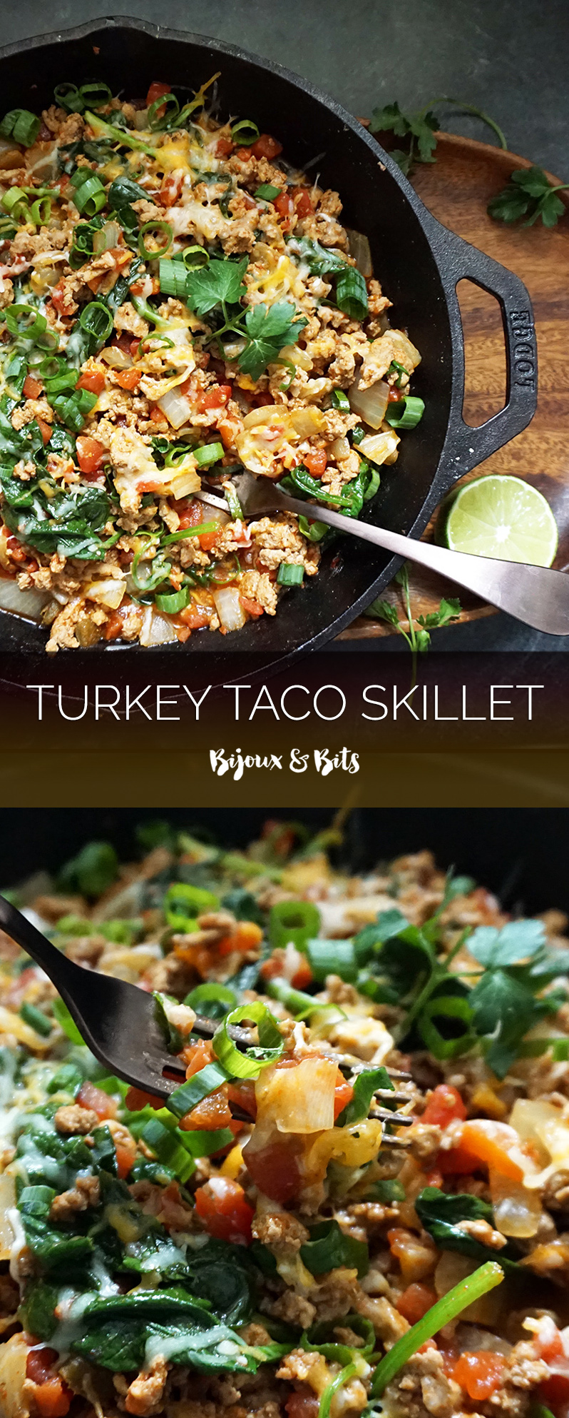 One pot turkey taco skillet -- #healthy and #lowcarb from @bijouxandbits #taco #skillet