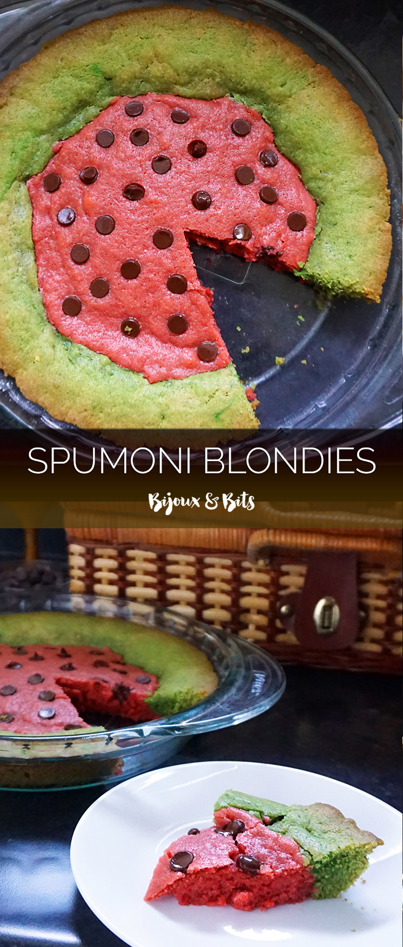 Spumoni blondies (watermelon-shaped!) from @bijouxandbits #blondies #summer