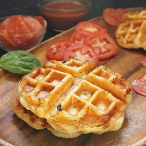 Pepperoni pizza waffles from @bijouxandbits #pizza #waffles