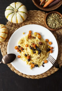 Pumpkin alfredo with roasted root vegetables