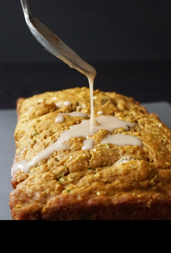 Pumpkin zucchini bread + maple cinnamon glaze