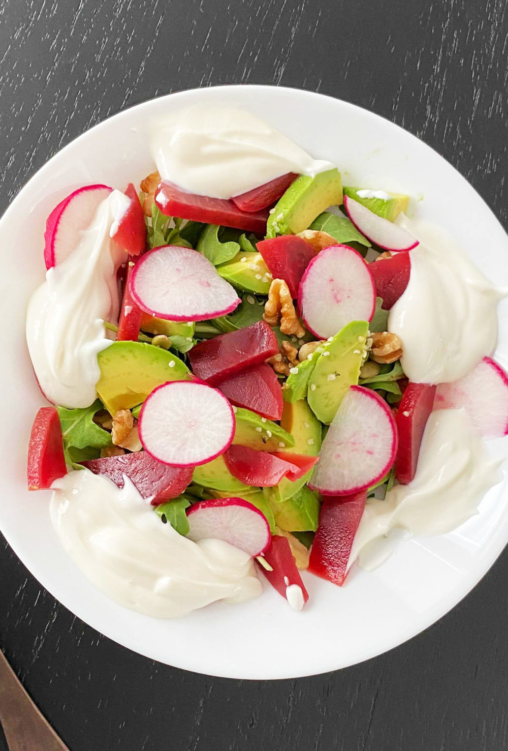 Beet and avocado salad with honey yogurt dressing